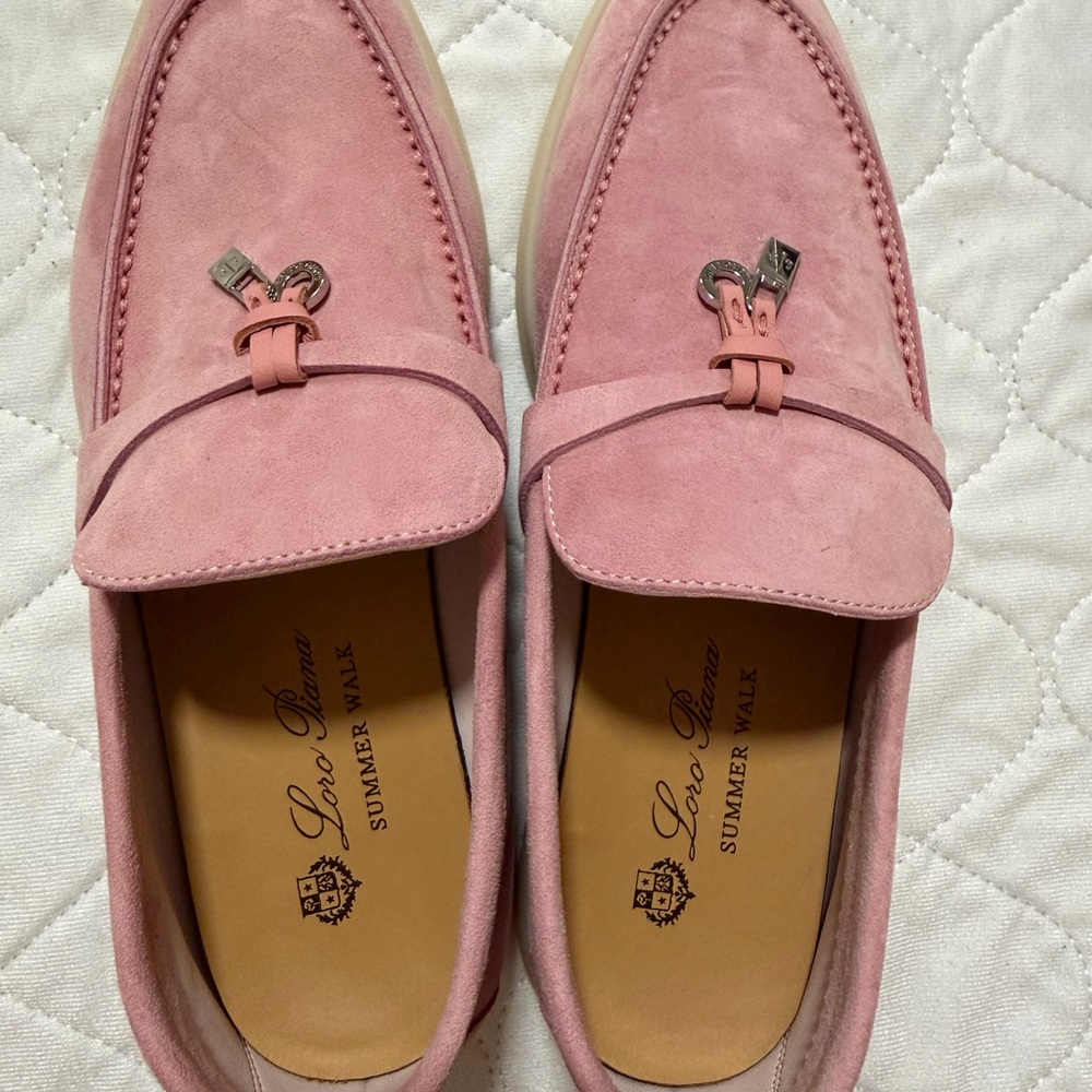 Loro Piana Pink Suede Bit Loafers